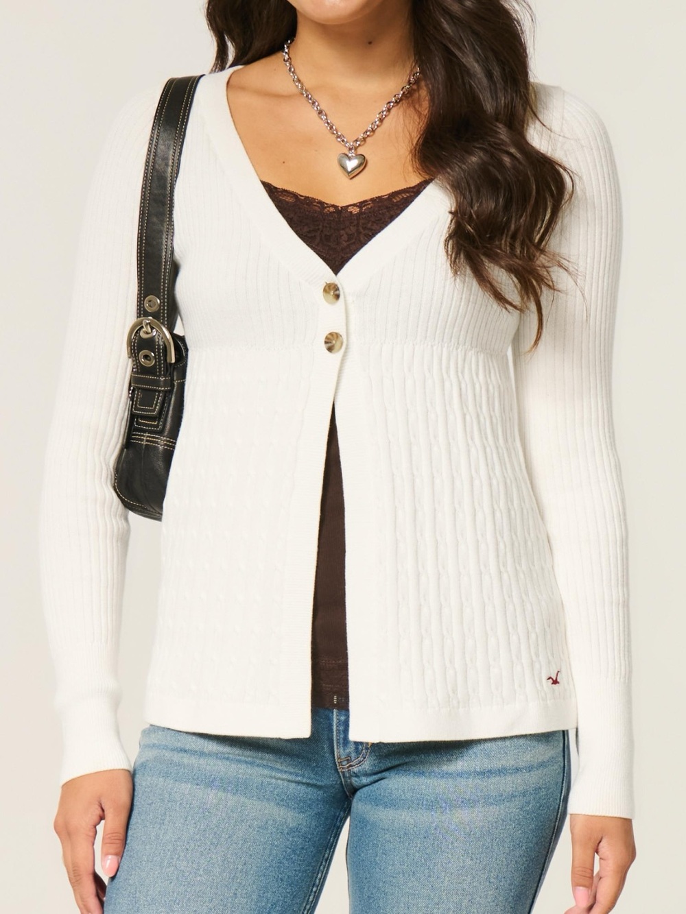 Hollister Long-Sleeve Flyaway Babydoll Cardigan White